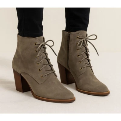 Botas al tobillo Kork-Ease ELFA para mujer talla 8,5 M gamuza topo con cordones tacón bloque Foto 1 de 4