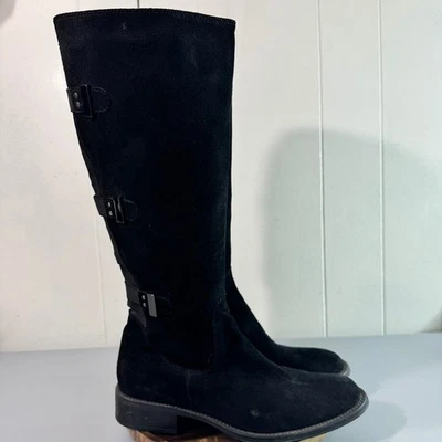 Aquatalia Black Suede Knee High Boots Buckle Detail Women's Size 8 - Image 1 of 4