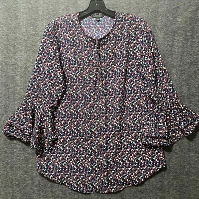 Blusa de oficina Lauren Ralph Lauren Top para mujer mediana azul roja manga campana en capas Foto 1 de 4
