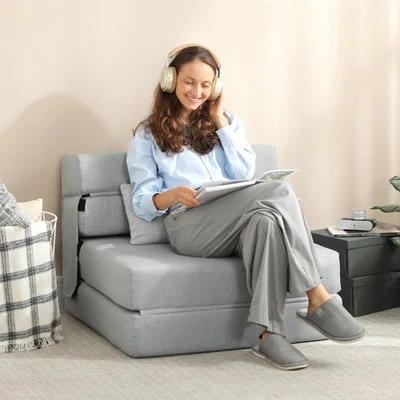 HOMCOM Folding Sofa Bed, Sleeper Chair with Pillow, Light Gray - Image 1 of 4