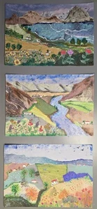 Set Of 3 Mix Media Landscap Collage Wall Art. Handmade, Decoration, Coastal Art - Picture 1 of 4