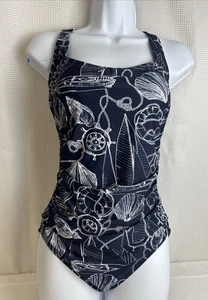 Nautica Women’s Swimsuit Scoop Neck Navy Blue 1 Piece Med Adjustable Cross Back - Picture 1 of 8