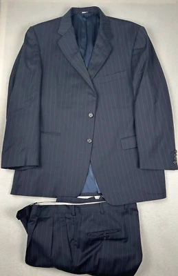 Burberry London Kensington Dark Blue Pinstripe Luxury Wool Suit 46R Pants 41Rx28 - Image 1 of 4