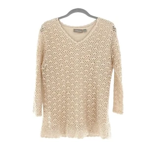 Croft & Barrow Sweater Large Ivory Crochet Knit Top Lightweight Lace Coastal a - Picture 1 of 14