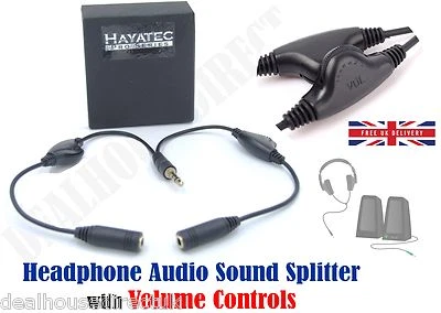3.5mm Jack 2 Way headphone Splitter 2 Couples share Adapter with Volume Control - Image 1 of 4