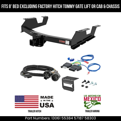 For 11-14 Sierra 3500HD Trailer Hitch w/ 5 Pin Wiring 8'Bed Std Bmpr Curt 8K 2" Foto 1 de 4