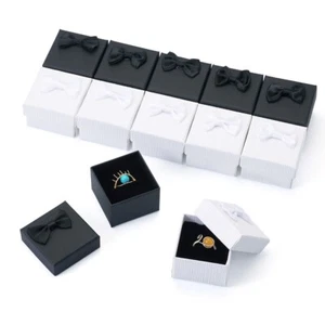 12Pcs Square Cardboard Paper Ring Gift Storage Boxes with Bowknot 5.2x5.2x4.3cm - Picture 1 of 8