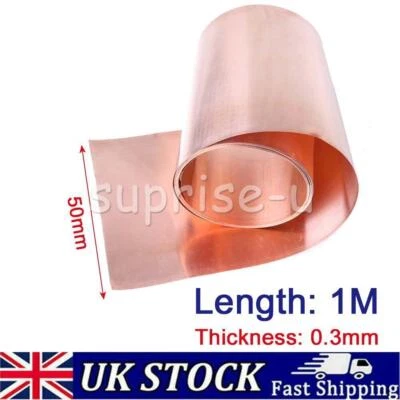 NATURE.LIFE1 Copper Sheet Strip 0.3mm*50mm*1m Widths Flexible Pure Copper C102 UK STOCK HOT