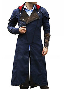 Assassin's Creed Unity Arno Dorian Denim Cloak Cosplay Hooded Halloween Costume