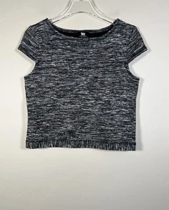W by Worth Womens 4 Cropped Top Wool Blend Heathered Black White - Picture 1 of 9