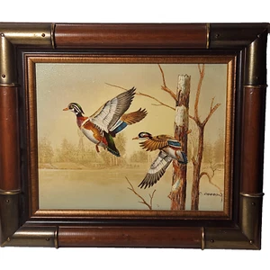 C Carson Duck Oil On Canvas Painting Brass and Wood Framed Numbered 13.5" x 11.5 - Picture 1 of 24