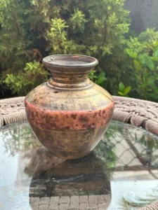 Antigua Rara Latón Cobre Forjada a Mano Hermosa Olla Ganga Jamuna Kalash Lota - Imagen 1 de 11
