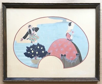 Gouache Art Déco Paul Loys Prudhomme Projet Eventail Théâtre Arlequin Colombine - Photo 1/4