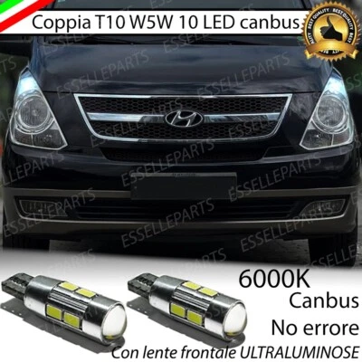 COPPIA LUCI POSIZIONE 10 LED HYUNDAI H-1 H1 T10 W5W CANBUS 6000K BIANCO GHIACCIO - Immagine 1 di 4