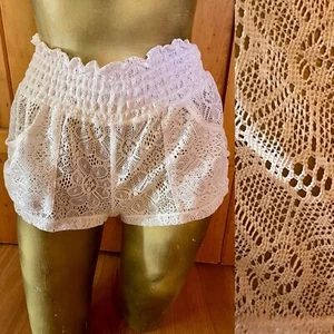 Traje de baño BLANCO elástico transparente ENCAJE PANTALONES CORTOS de encubrimiento talla pequeña - Imagen 1 de 15