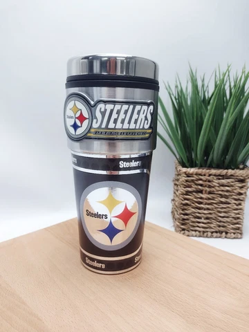 Pittsburgh Steelers 16oz Travel Tumbler Mug - Steelers Coffee Tumbler - Emblem Cover
