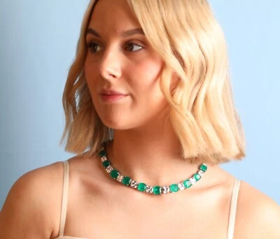 Brasiliano Smeraldo Doppietto Pavone Collana, Cuscino Cut & 7 5A Zircone Cubico - Immagine 1 di 4