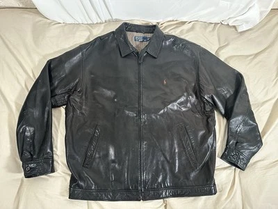 Polo Ralph Lauren Lambskin Leather Jacket X-Large Black Herringbone Lining  - Image 1 of 4