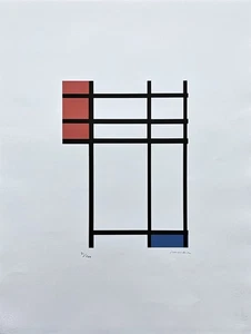PIET MONDRIAN - Composición con rojo, azul y blanco - Firmado, 71/200, 50x66 cm - Imagen 1 de 5
