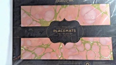 Hester & Cook Placemats Pad Of 12 Marble Paper Pink & Green Stone Handmade - Image 1 of 3