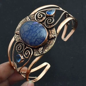 Solar Agate Blue Topaz Adjustable Pure Copper Bangle Jewelry 37 Gms AB 83399 - Picture 1 of 1