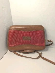 Vintage Dooney & Bourke Red Perforated Leather Crossbody Shoulder Bag - Picture 1 of 21