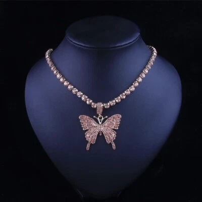 Collar mariposa tenis rosa estrás Foto 1 de 2