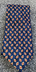 Cravatta uomo Copperstone blu navy arancione geometrica poliestere 3,5" larghezza 58" lunga - Foto 1 di 6