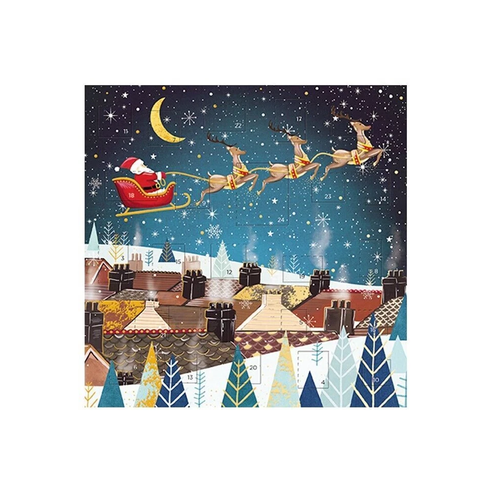 Santa Sleigh Flying Over at Night Square Advent Card 153 x 153 mm - Image 1 of 1