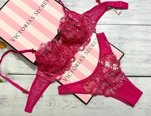 Victoria’s Secret Wicked Shimmer Heart Embroidery Unlined Balconette Bra Set - Picture 1 of 6