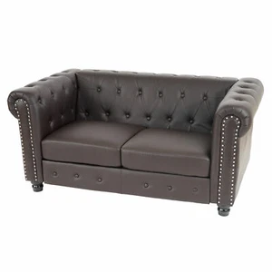 Luxus 2er Sofa Loungesofa Chesterfield Edinburgh Kunstleder runde Füße, braun - Bild 1 von 3