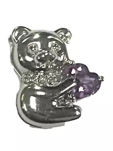 COLGANTE DE OSO DE PELUCHE CORAZÓN AMATISTA DE DIAMANTE GENUINO BG 10K ORO BLANCO SÓLIDO - Imagen 1 de 3