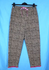 QUACKER FACTORY DREAMABLES Brown LEOPARD PRINT Pom-Pom Hem LOUNGE Pajama Pants S - Picture 1 of 4