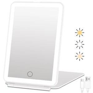 Rechargeable Travel Makeup Mirror with 72 LED Lights Folding Dimmable Vanity - Picture 1 of 12