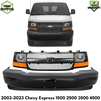 Bumper Primed & Headlight Kit For 2003-2023 Chevy Express 1500 2500 3500 4500 Foto 1 de 4