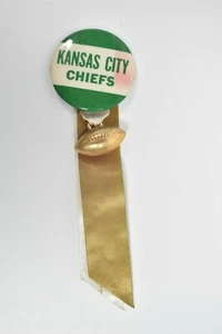 Rare Vintage Kansas City Chiefs Green & White Football Pinback Ribbon  - Picture 1 of 5