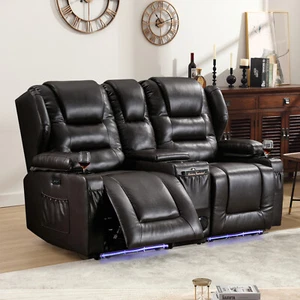 Recliner Sofa 2-seater Reclining Couch PU Leather Loveseats Home Theater Seating - Picture 1 of 50