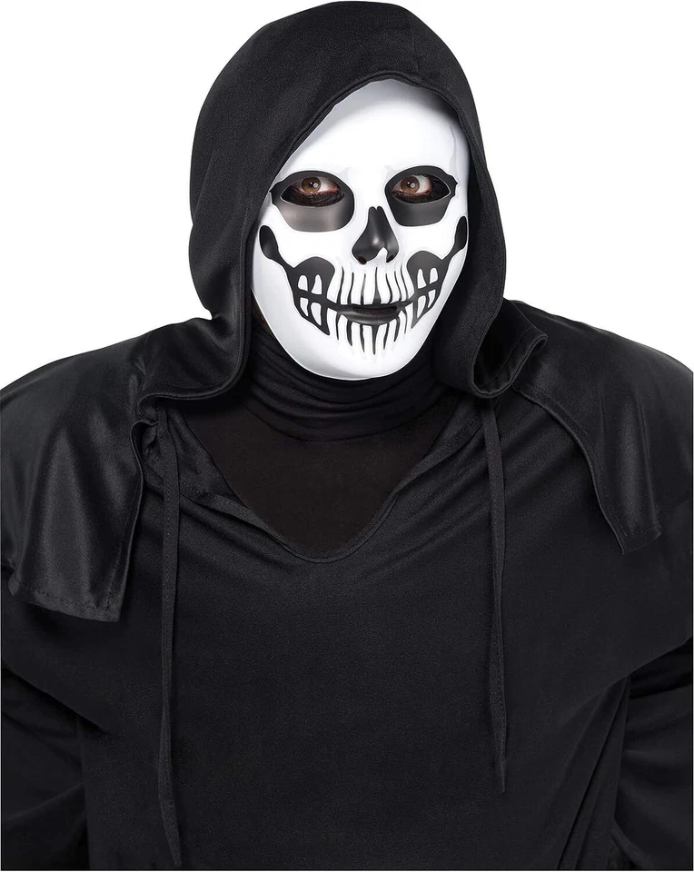 Black & Bone Skull Plastic Mask Fancy Dress Up Halloween Adult Costume Accessory - Image 1 of 1