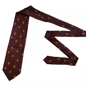 Hugo Boss Tie Men's Bloody Red Geometric 100% Silk Necktie Handmade Italy - Picture 1 of 7