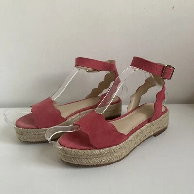 Vince Camuto Coral Red Kamperla Suede Scalloped Platform Espadrilles Size 3.5 - Image 1 of 4