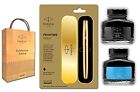 Parkerluxar Frontier Gold Fountain Pen With Blue And Black Ink Bottle