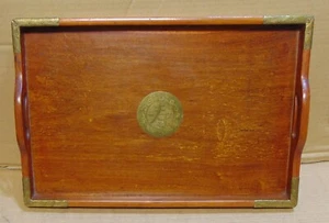 Vintage Teak Wood & Brass Asian Style Rectangle Serving Tray - Picture 1 of 8
