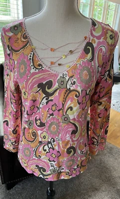 DE COLECCIÓN Sigrid Olsen M ROSA FLORAL SUÉTER CON CUENTAS CUELLO EN V RAYÓN/NYLON Foto 1 de 4