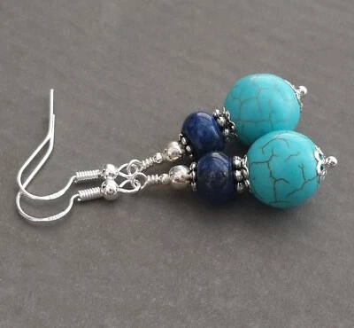 Pendientes turquesa Howlita y Lapislázuli plata de ley 925 joyas para mujer Foto 1 de 4