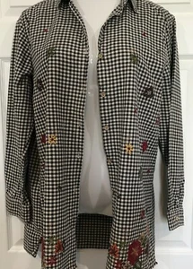 Vintage Bobbie Brooks Checkered Shirt Shacket Fall Embroidery Applique L - Picture 1 of 7