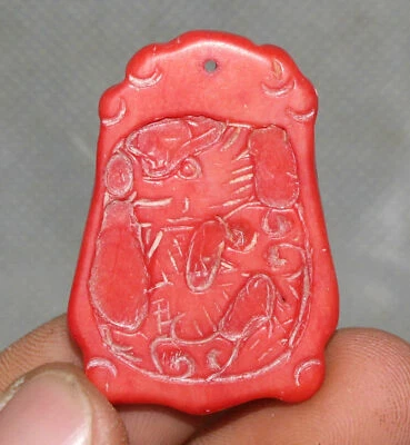 Colgante amuleto animal largo dragón zodiaco coral cultura Hongshan de 4 cm antigua China Foto 1 de 4