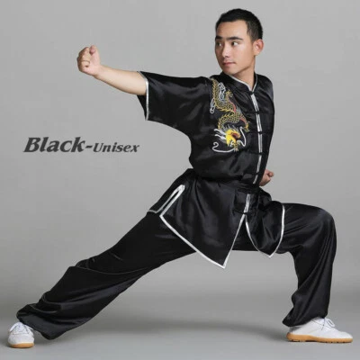 Silk Kung Fu Tai Chi Uniform Martial Arts Suit Outfit Dragon Embroidery 4 Colors - Image 1 of 4