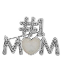 $28 Anne Klein silver tone mother of pearl #1 mom pin brooch e100 - Picture 1 of 2