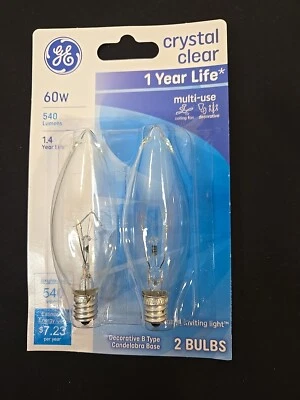 8 E12 GE Bulbs 2700K Warm Light, 60W  Candelabra Bulbs 540 Lumens  - Image 1 of 4