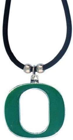 Oregon Ducks Necklace Black Rubber Cord Large Metal Pendant NCAA College Team Cover
